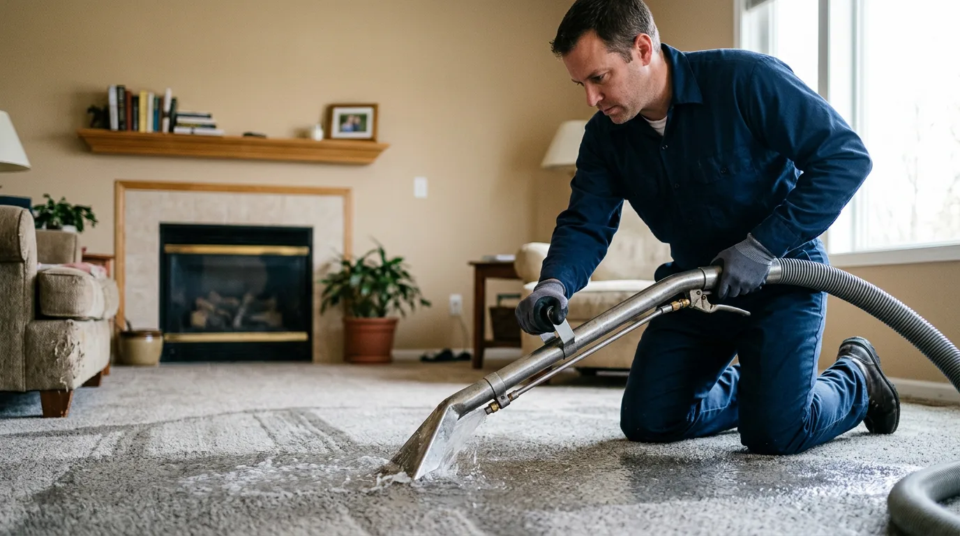 Water damage restoration technician working near Forestdale, MA